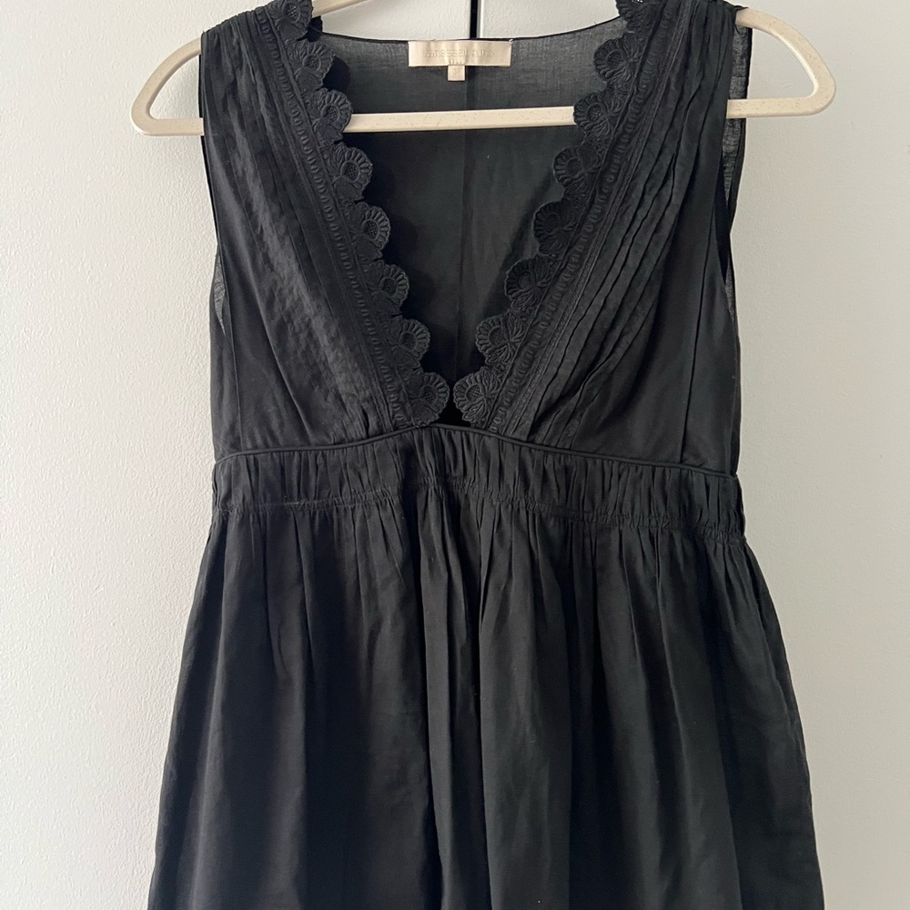 French Vanessa Bruno Black Lace-Trimmed Top Sz 38 S